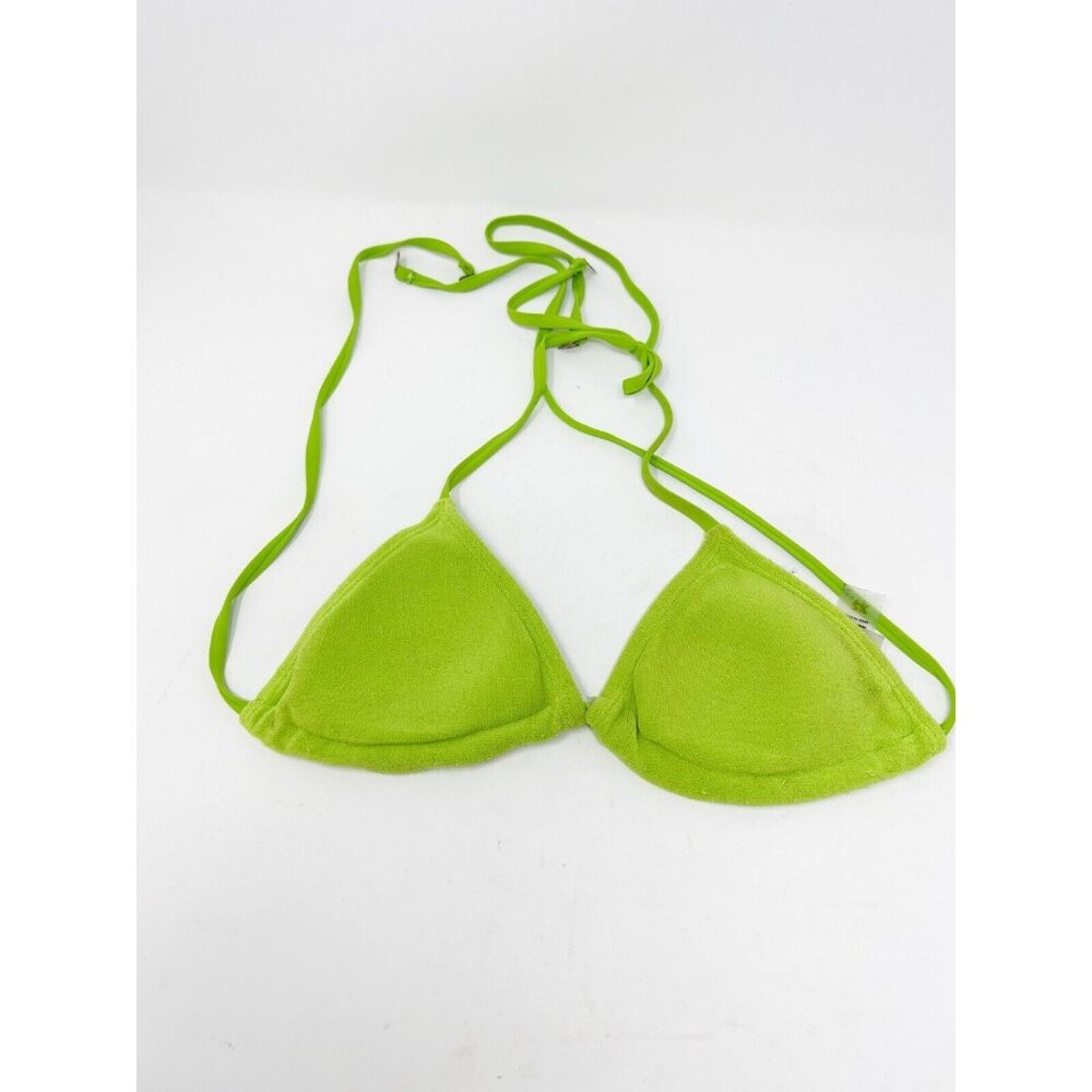 Juicy Couture Womens Y2K‎ Terry Cloth Halter Triangle Bikini Top Green Size XS